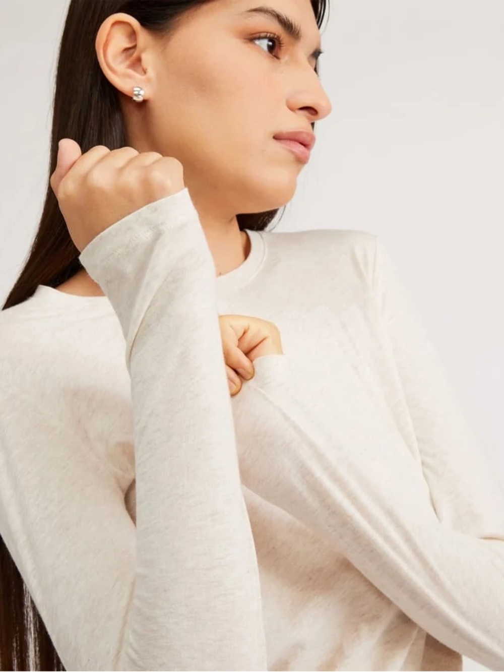 Everlane Organic Cotton Long Sleeve Crew Tee in Oatmeal, Women’s size Small
